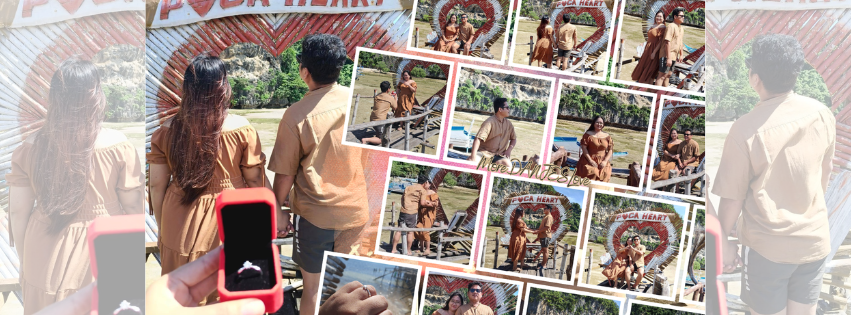 A collage of the couple’s photographs around a heart-shaped frame